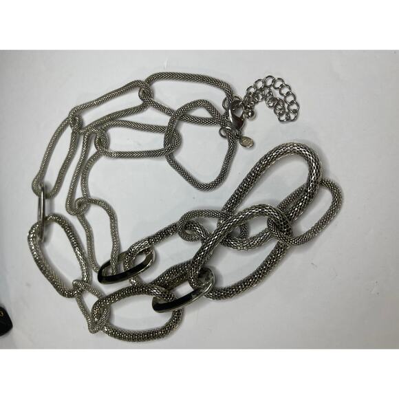 Chico's necklace costume signed jewelry silver tone mesh long chunky link chain - Picture 5 of 11